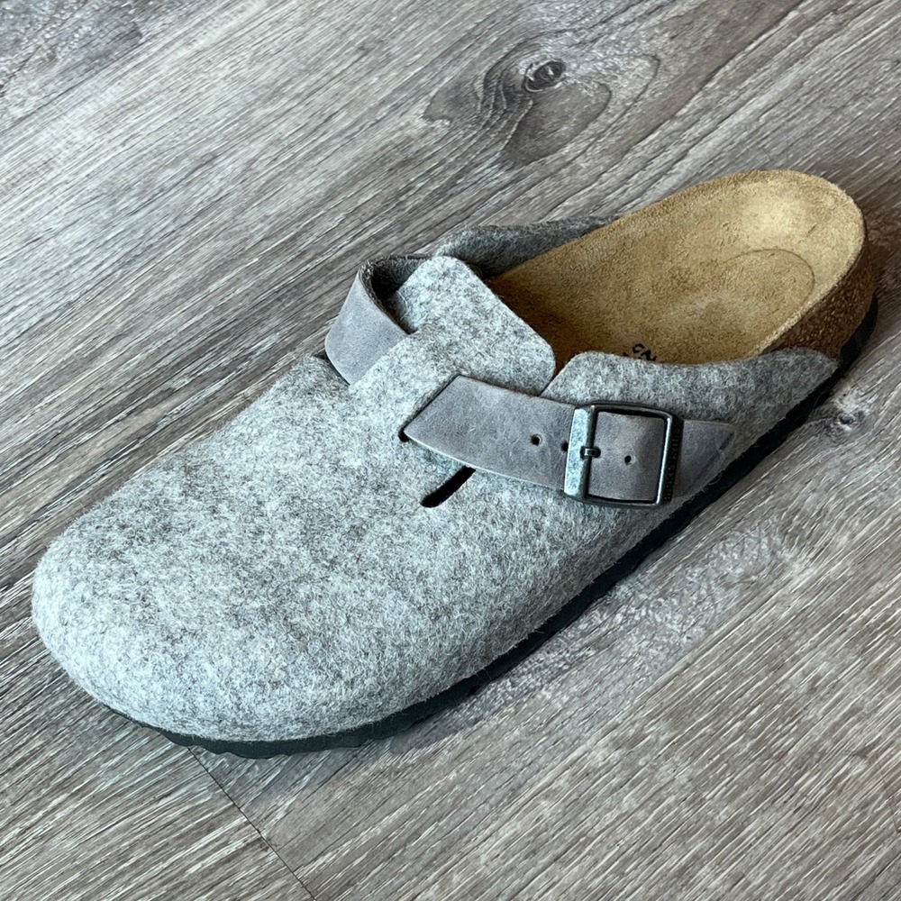 Birkenstock *1 SHOE ONLY* Boston Wool Felt Clog Gray Suede Strap Mule EU 38 US 7